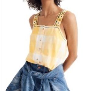 Madewell Yellow Gingham Embroidered Top